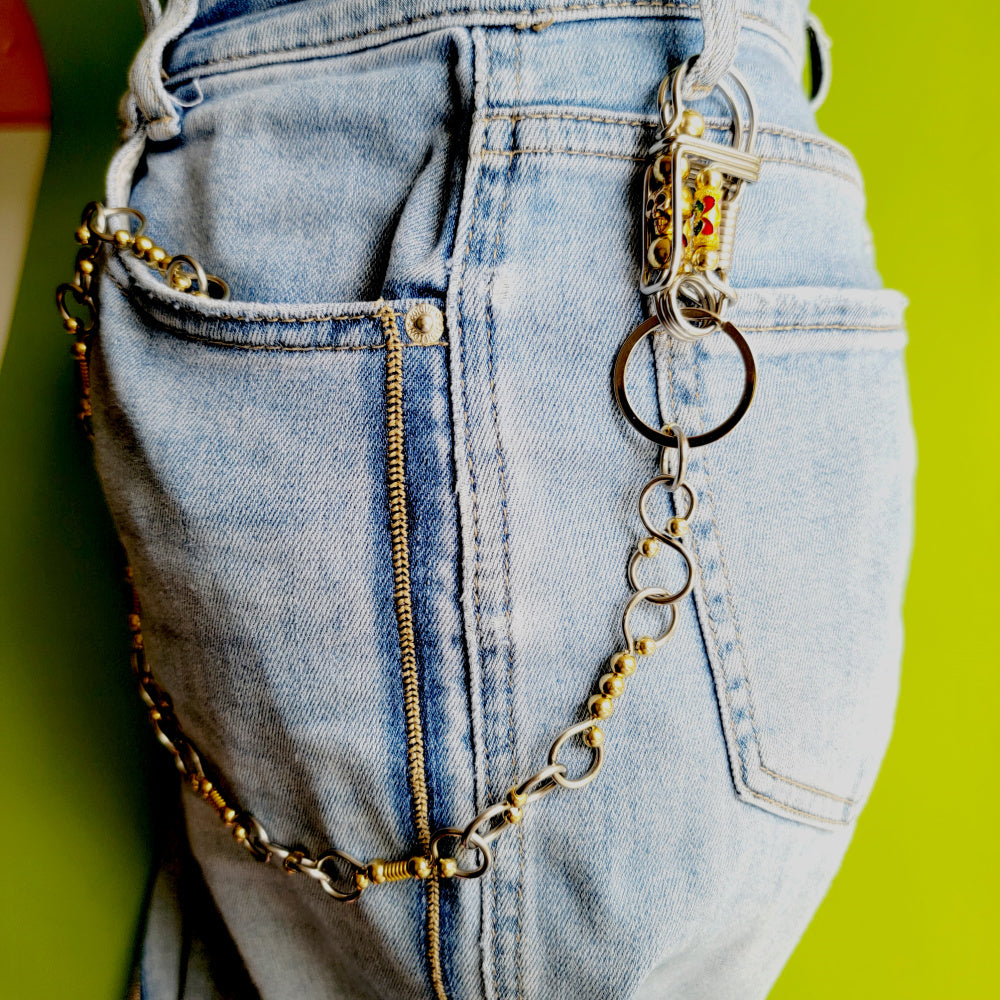 NEW Men Metal Wallet Chain Jeans Multiple Chunky Thick Links Strand Biker