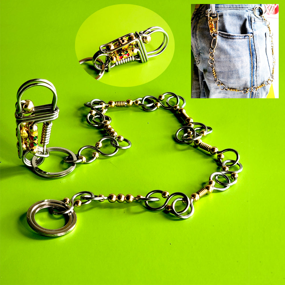 NEW Men Metal Wallet Chain Jeans Multiple Chunky Thick Links Strand Biker